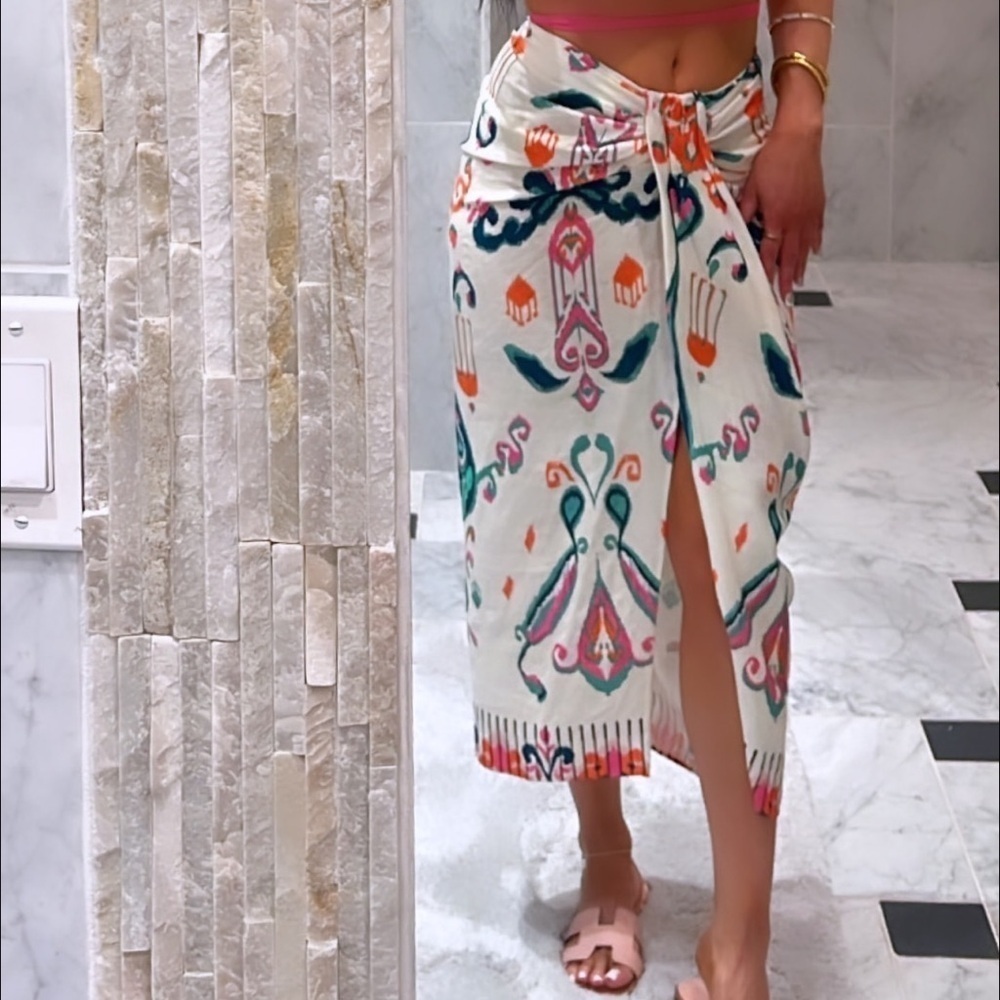 Zara Linen Blend Knotted Pareo Skirt - Picture 2 of 5